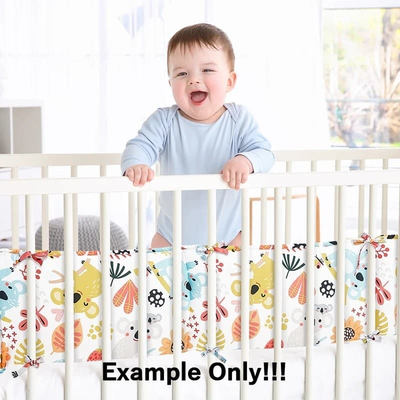 Breathable Baby Crib Rail Covers 4 Pieces Liners Pink Elephants 9" High Sides 6