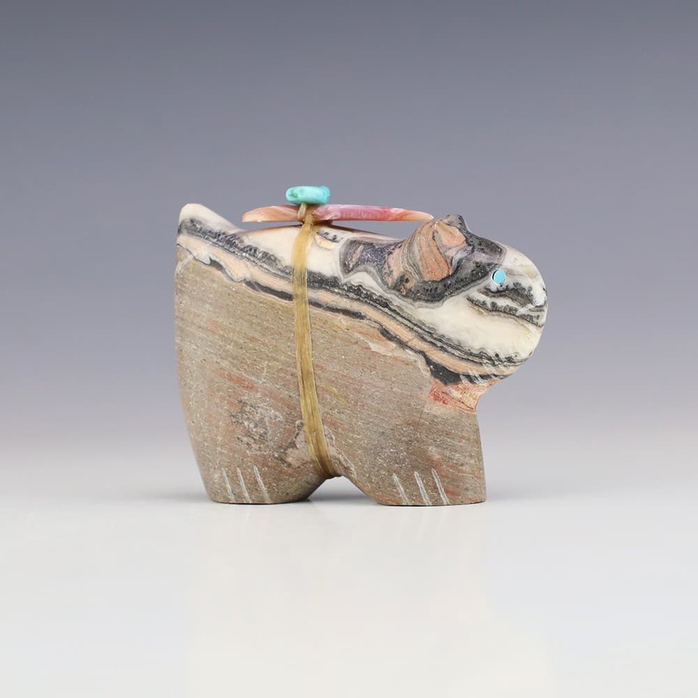 NATIVE AMERICAN ZUNI ZEBRA CALCITE BOBCAT FETISH BY LELAND BOONE & DAPHNE QUAM 5