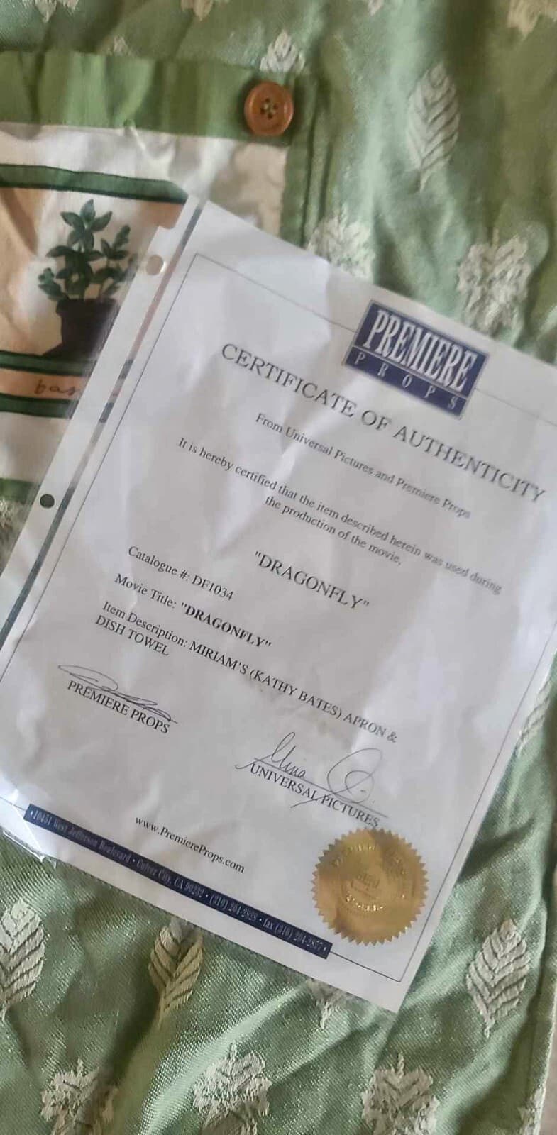 CLEARANCE: Dragonfly Kathy Bates Apron & Towel w/Studio COA 3