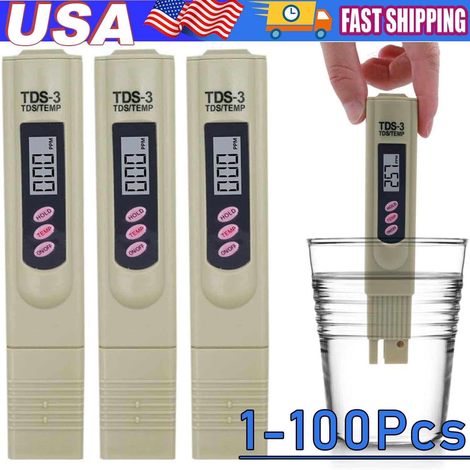 Handheld Water Quality Hardness Purity Digital LCD Meter 0-9990 PPM TDS TDS-3