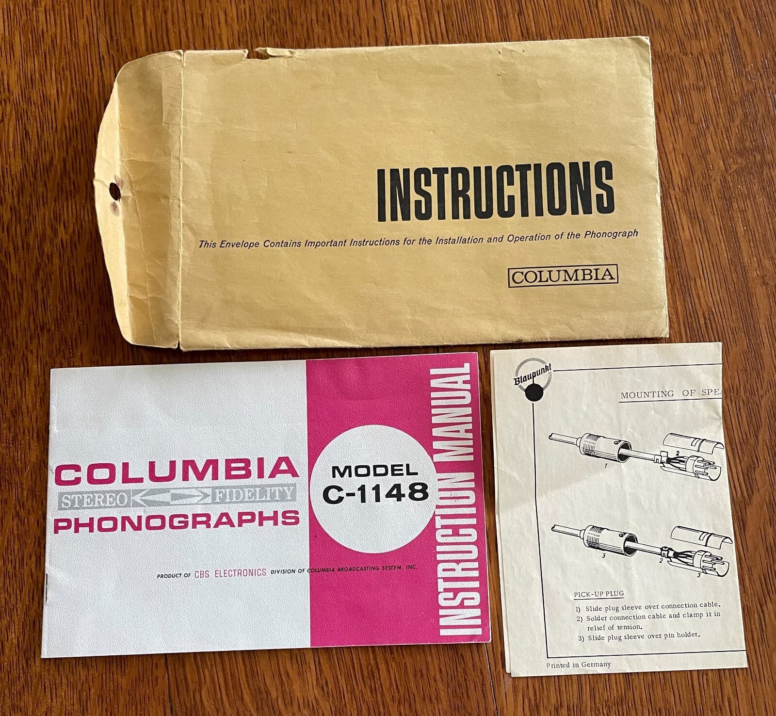 Vintage Original COLUMBIA PHONOGRAPH MODEL C-1148 Instruction Manual Envelope