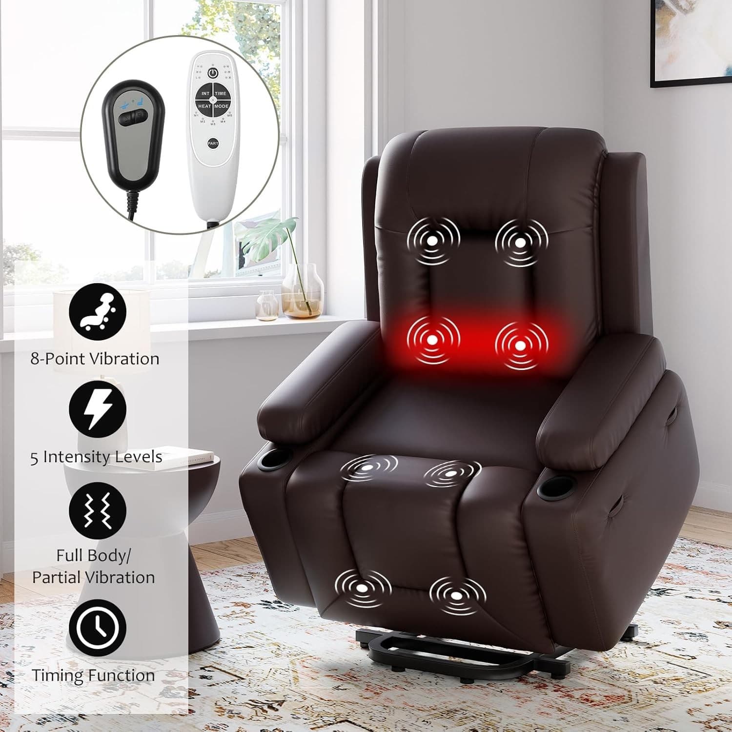 22" Power Lift Recliner Chair,Massage,Heat, Adjustable Reclining Chair,Ergonomic 4