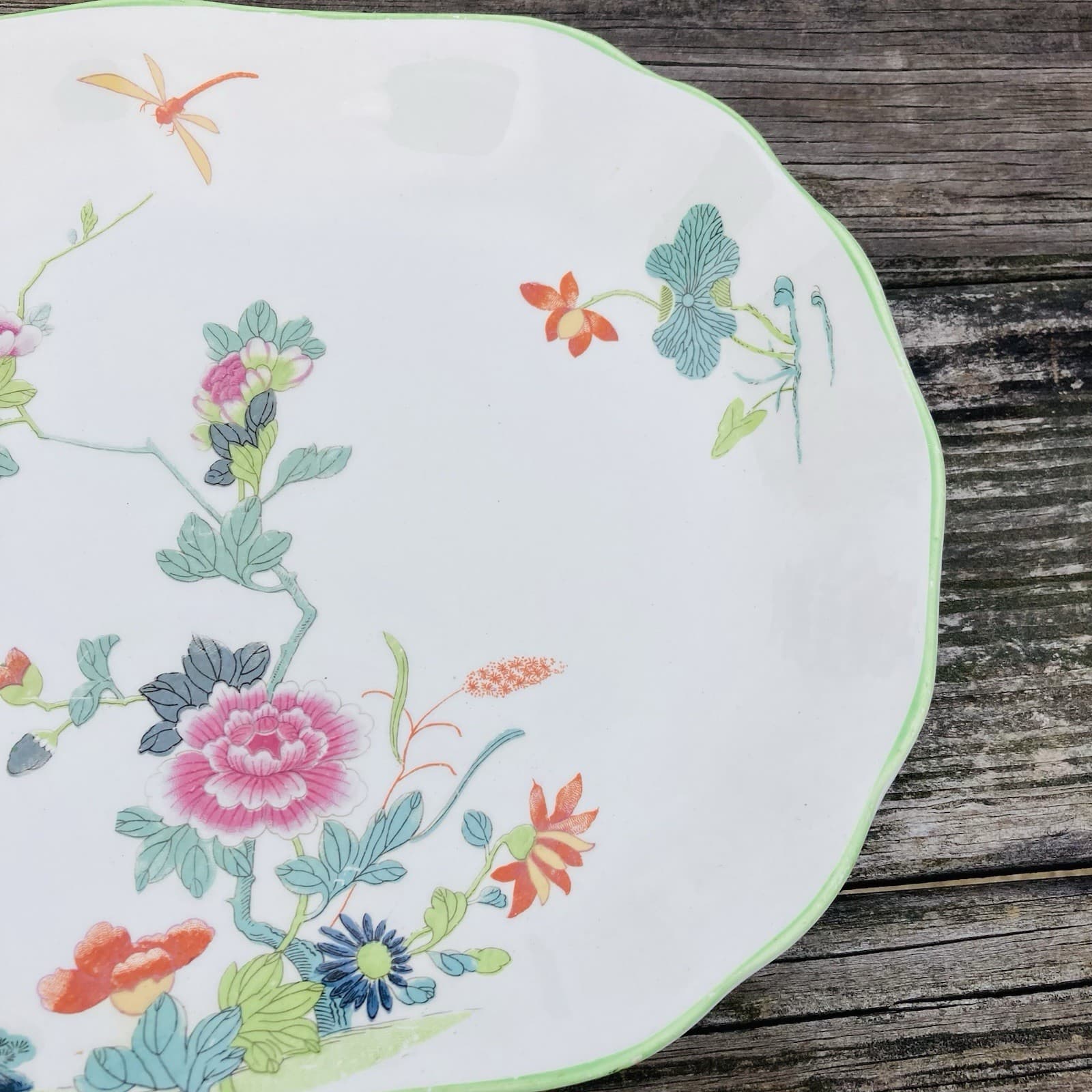 Wood And Sons LTD England Serving Platter Rose Floral With Dragon Fly Orient Des 3