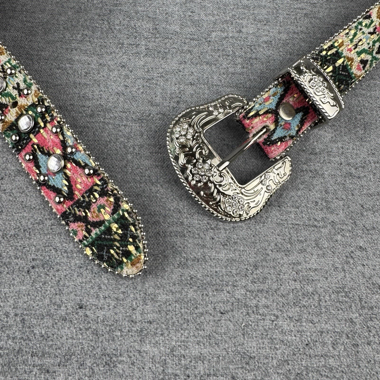 Unbranded Western Belt Girls Large 33" Pink Rhinestone Silver Tone Buckle Rodeo 3