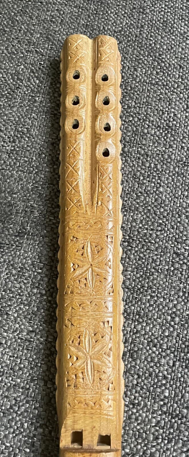 VTG Yugoslavian Hand Carved Wooden Double Flute, Traditional Musical Instrument 2