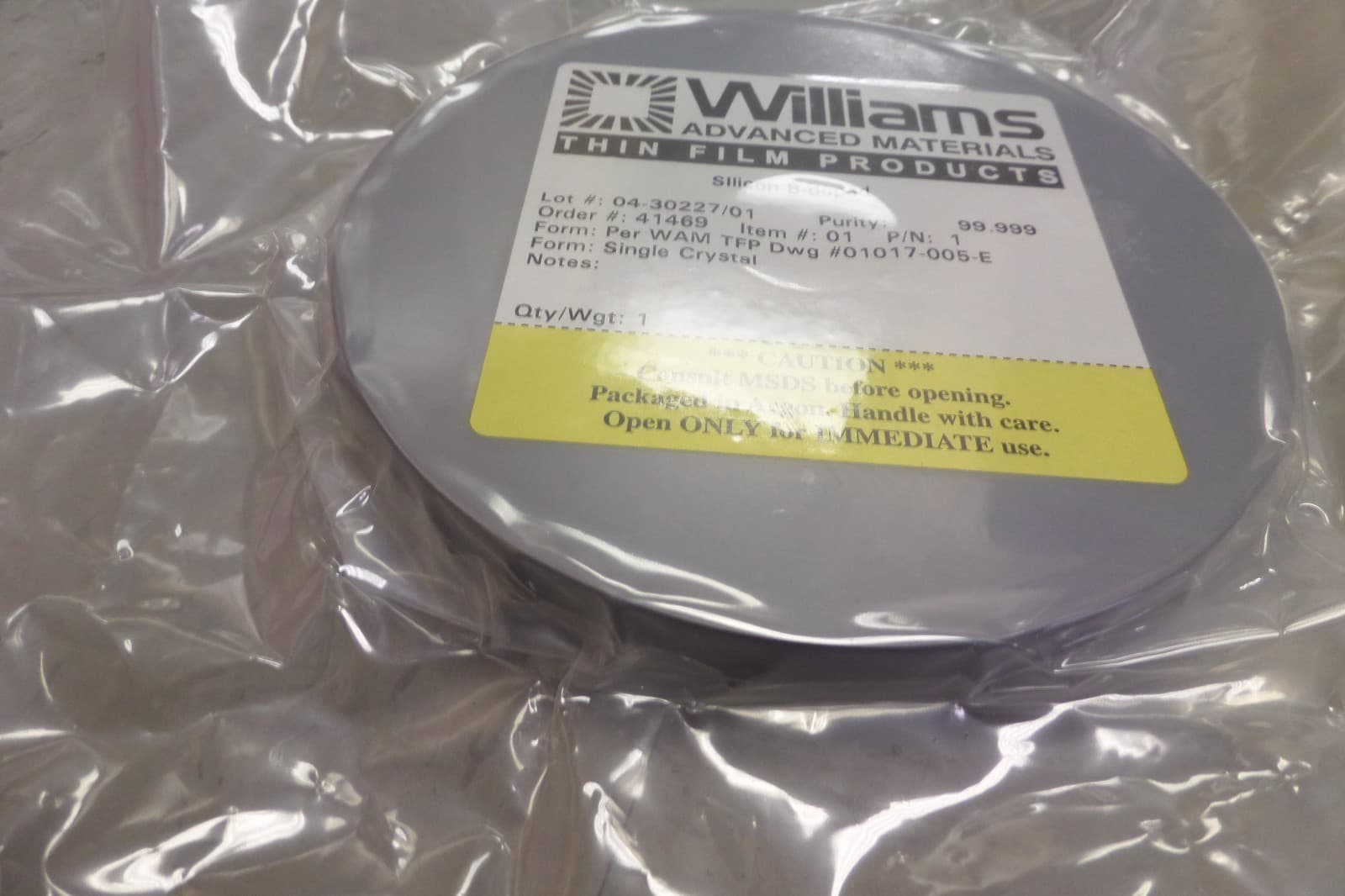 Williams Sputter Sputtering Target Silicon B-doped WAM TFP Dwg 01017-005-E New 4