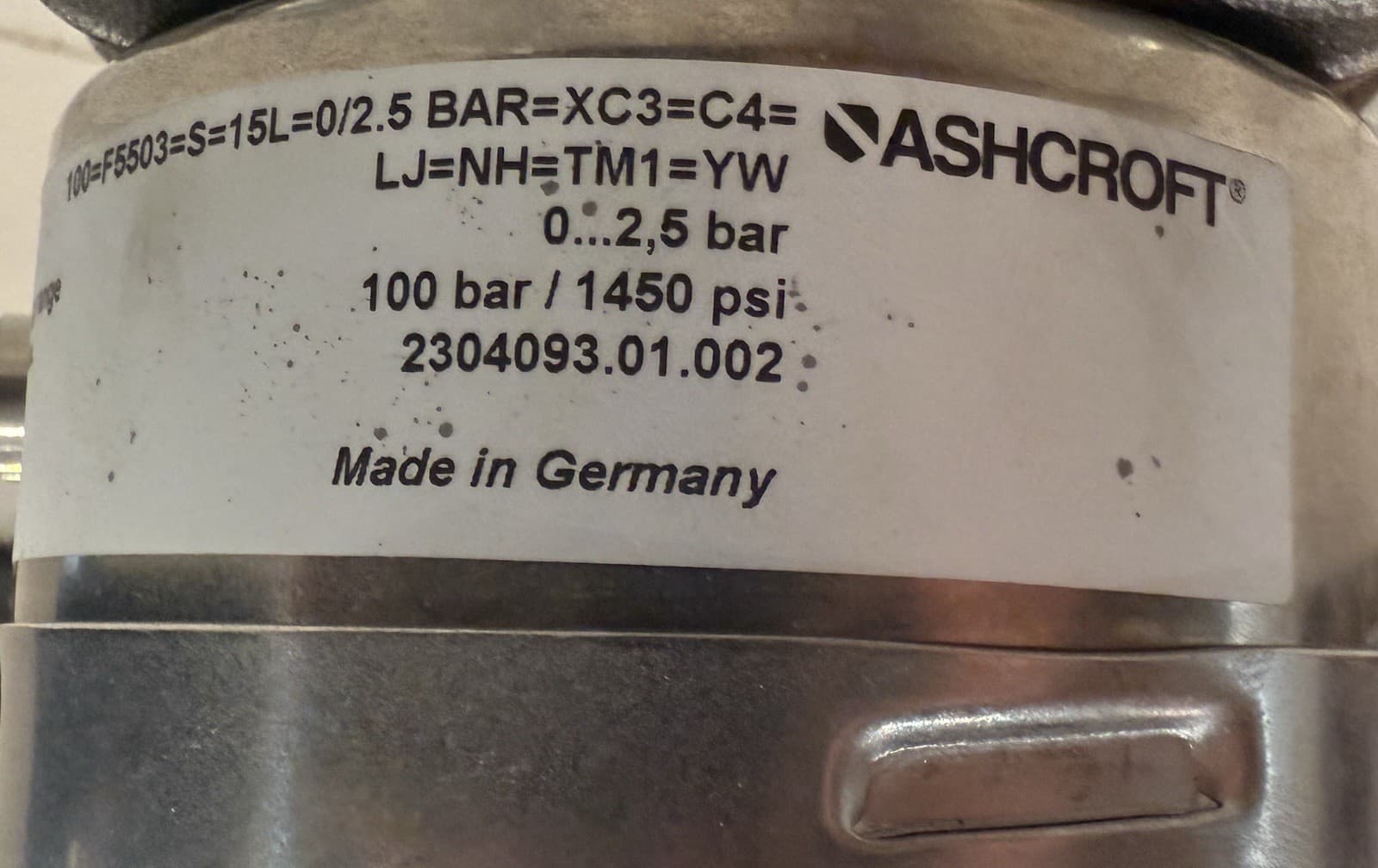 Ashcroft F5503 Differential Pressure Gauge 316SS 0/2.5 bar 100 Bar / 1450 PSI 5