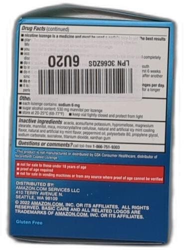 *2025-12-1* Amazon Basic Care Coated Ice Mint Nicotine Polacrilex Lozenges, 4 3