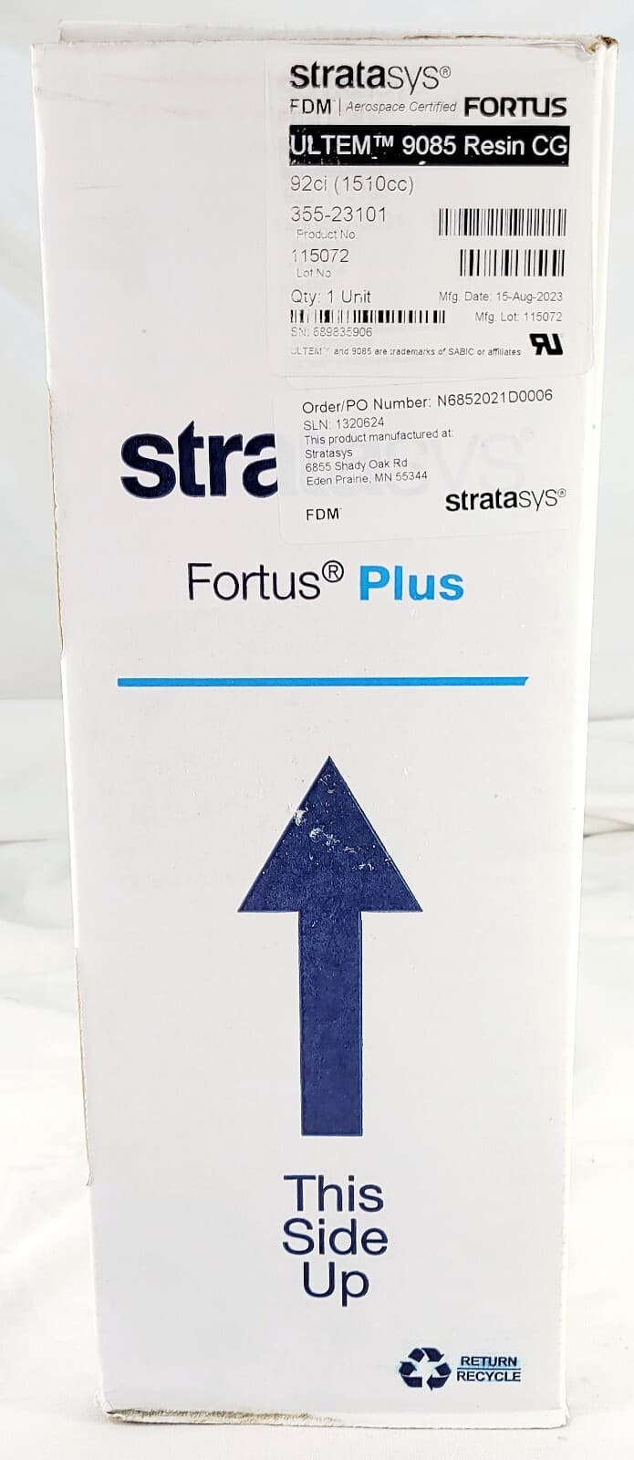 Stratasys FDM Fortus Ultem 9085 Resin CG 355-23101 - 92ci Aerospace Certified