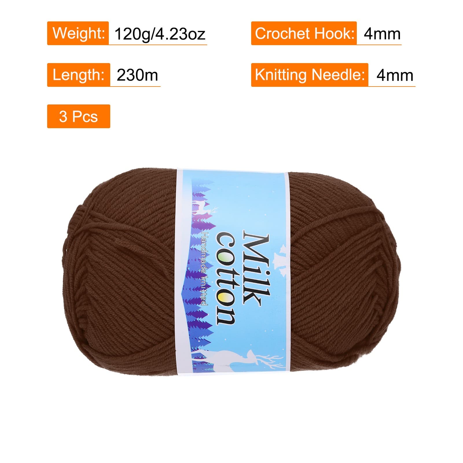 60% Cotton and 40% Acrylic Knitting Yarn-3 Skeins/3×252yards/3×4.23oz/Brown 2