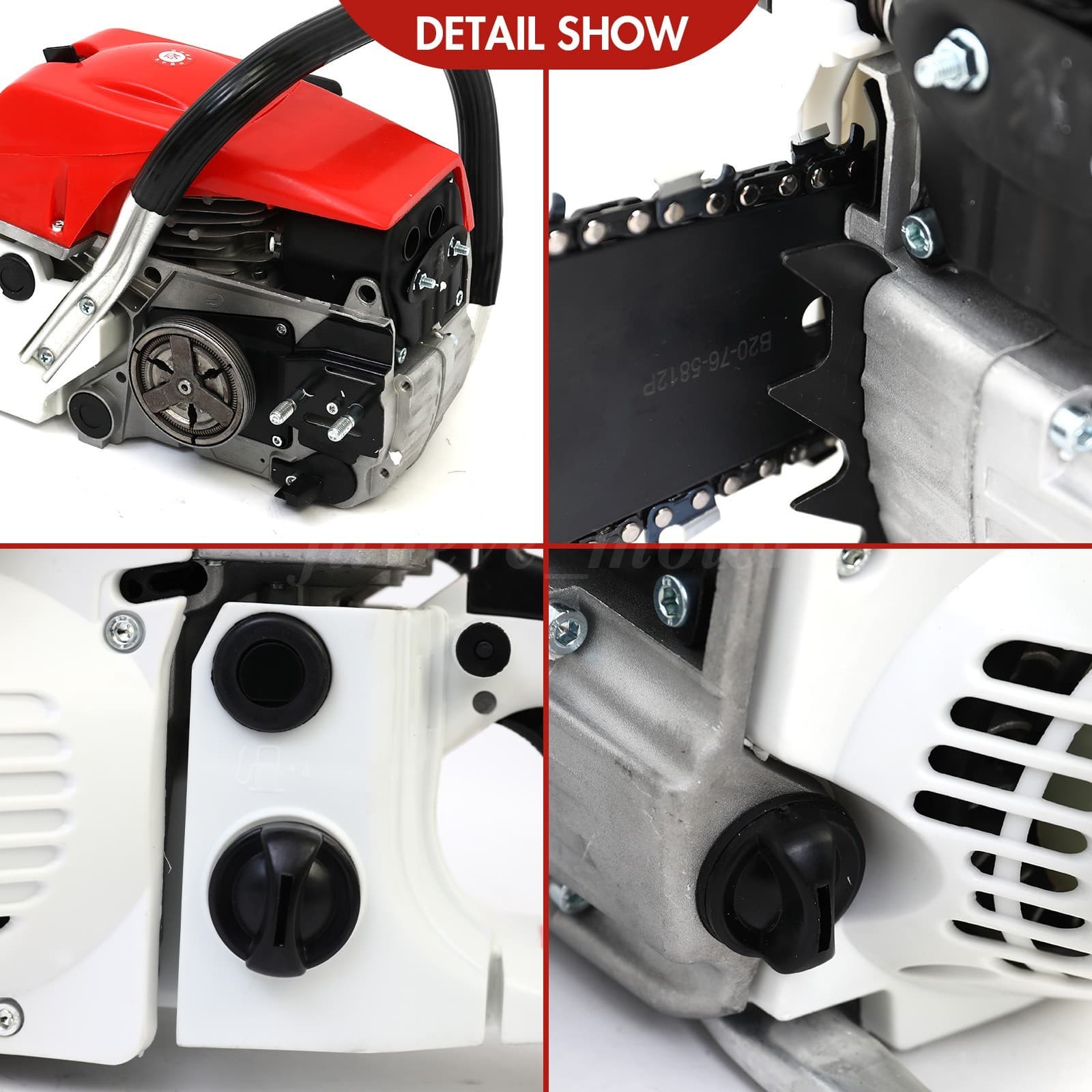 52CC 20" Gasoline Powered Chainsaw Wood Cutting Engine Gas Crankcase Chain Saw 6