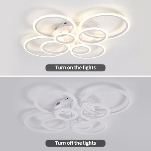 Dimmable LED Flush Mount Ceiling Light with Remote Control, 8 8 Rings White 5