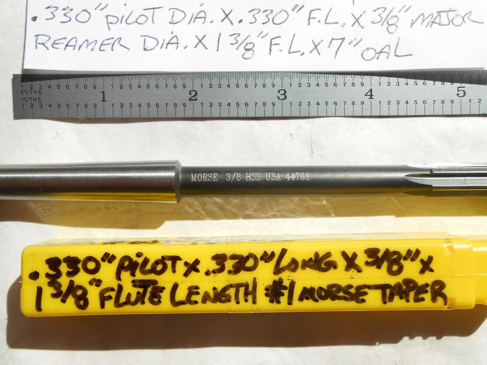 NEW MORSE+WOLVERINE USA CUSTOM H.S.S. .330" PILOT X 3/8" 6FL RH PILOTED REAMER 4