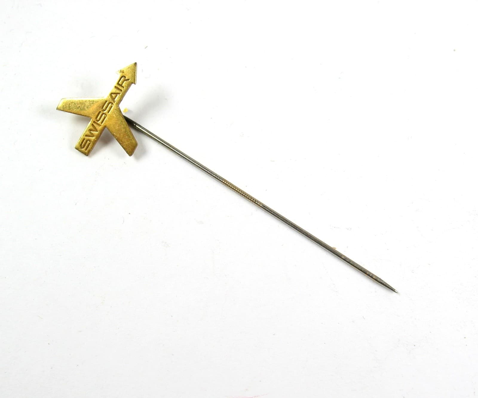 Vintage SWISSAIR AIRLINES Stickpin Huguenin Le Locle Swiss Airplane BRASS 2 1/8" 5