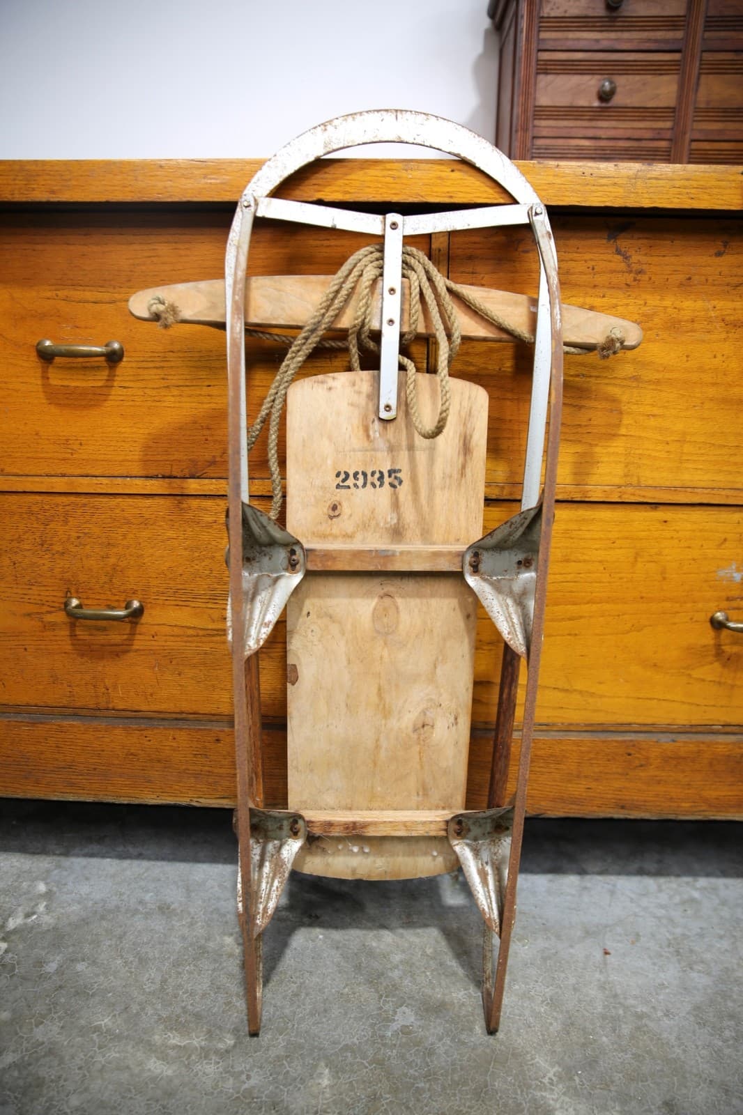 Vintage Snow Sled Gambles Hiawatha Cosmic Spiral Wood Ride On Toy Hippy 70s RARE 6