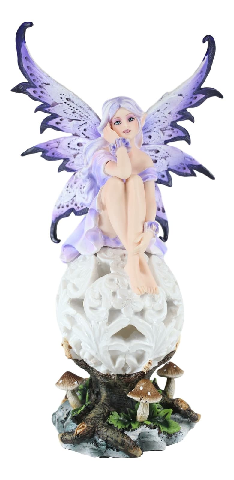 Ebros Goddess Amethyst Fairy Sitting On Filigree Orb Figurine LED Night Light 5