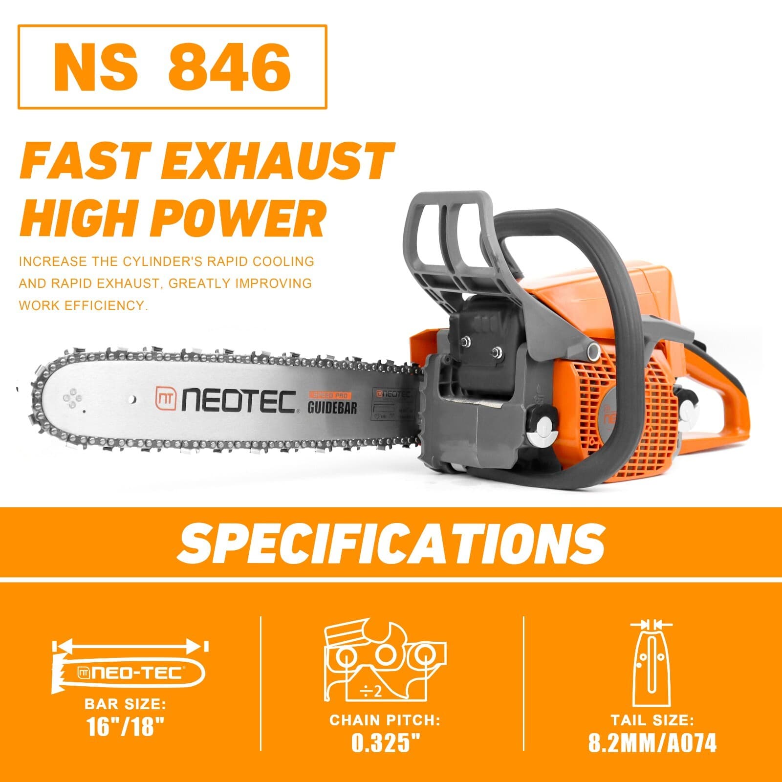 2-Stroke Gasoline Chainsaw 45.4cc 16" Bar Power Engine Wood Cutting Gas Chainsaw 2