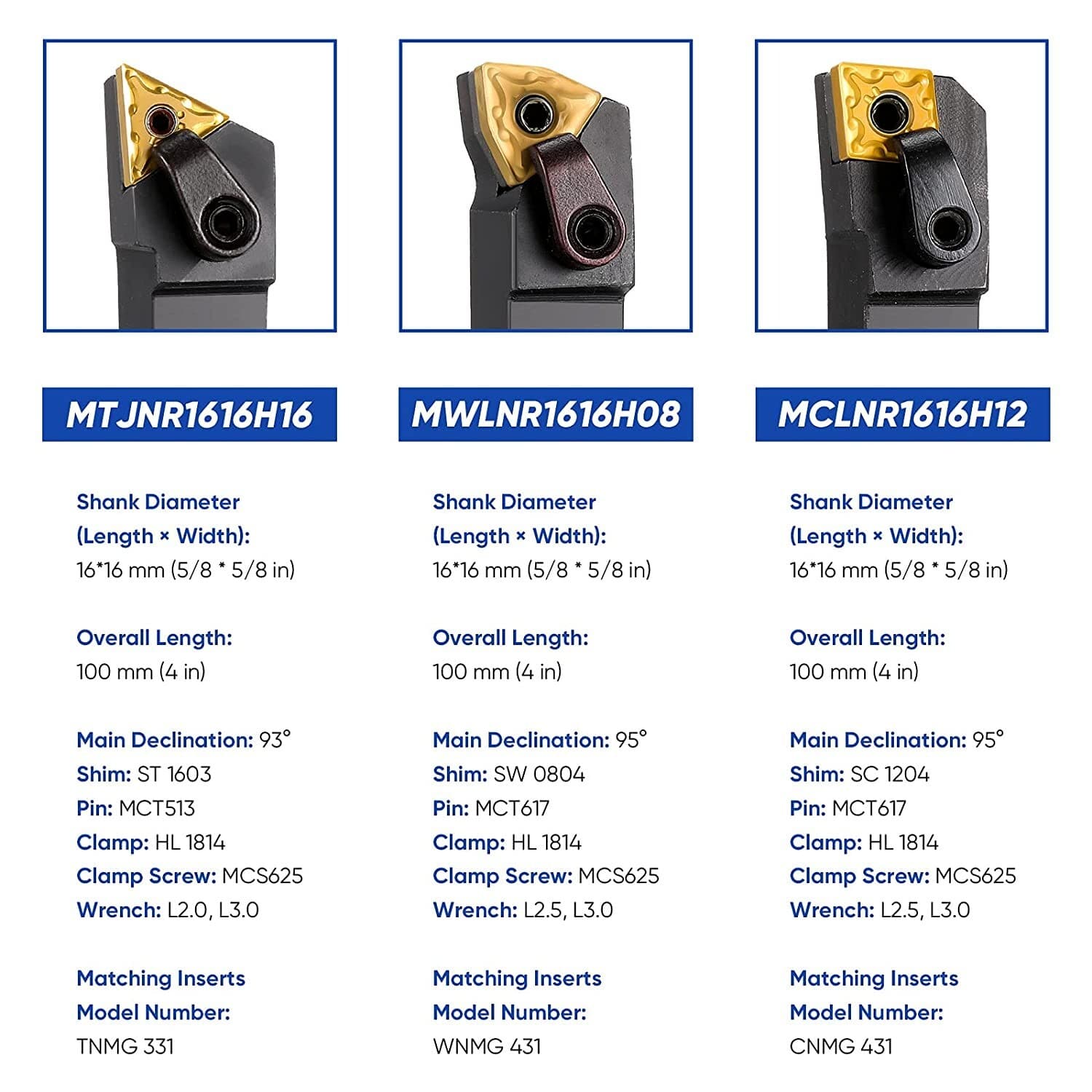 5/8 MWLNR Lathe Excircle Indexable Carbide Turning Tool Holder Bit Set MTJNR1616 3