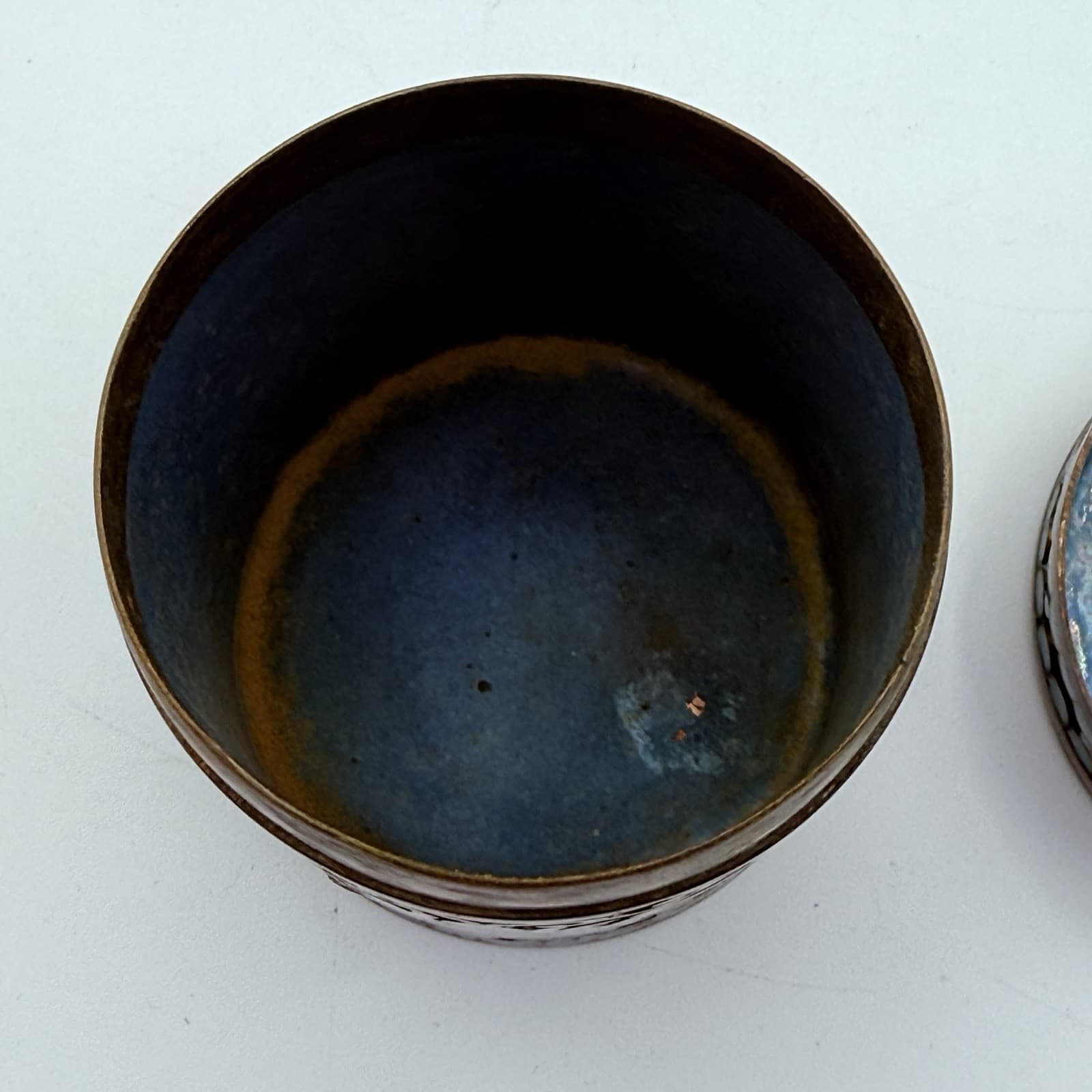 Vintage Cloisonné Lidded Jar Canister Cylinder Enamel Flowers Brass China 3.5” 6