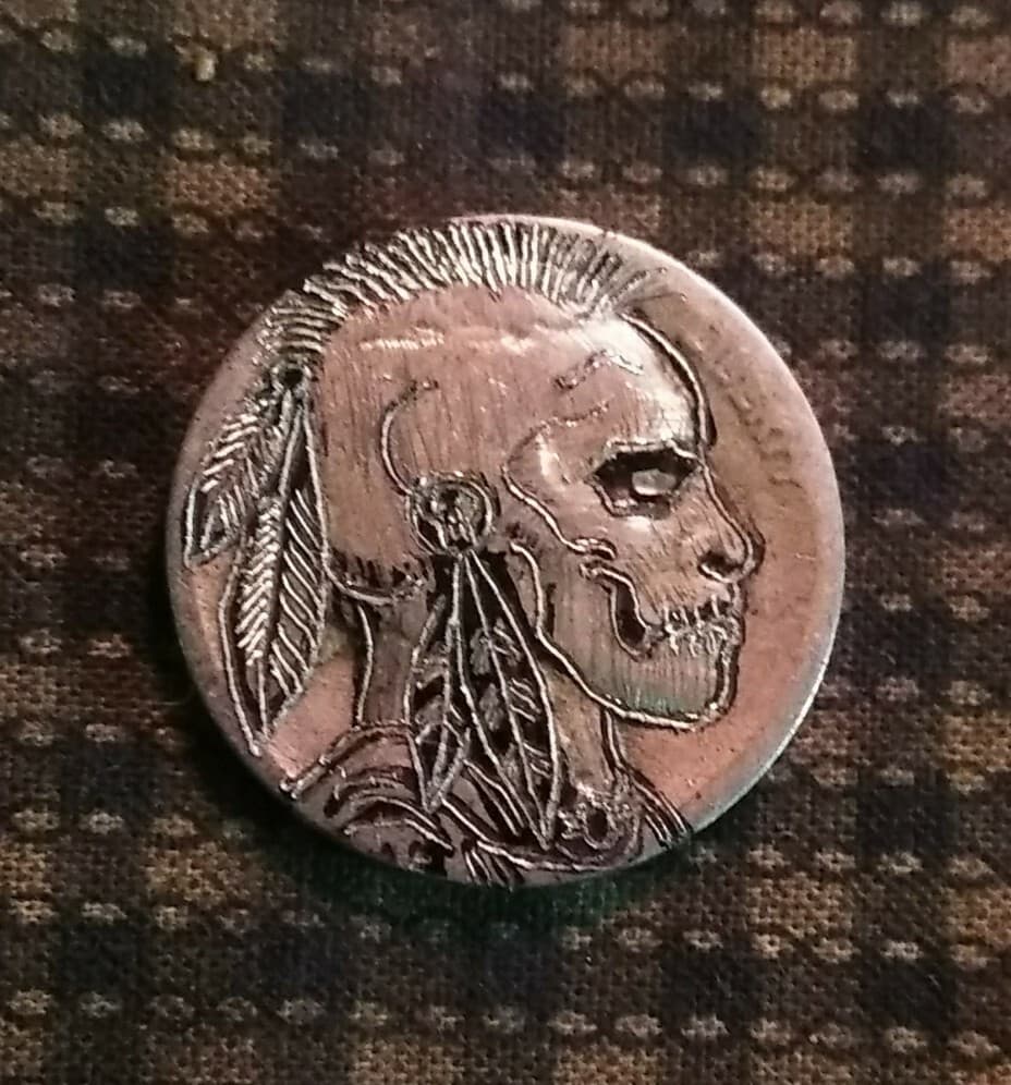 Hobo coin buffalo Nickel hand carved original by J&M Tarantula as on the Warpath 3