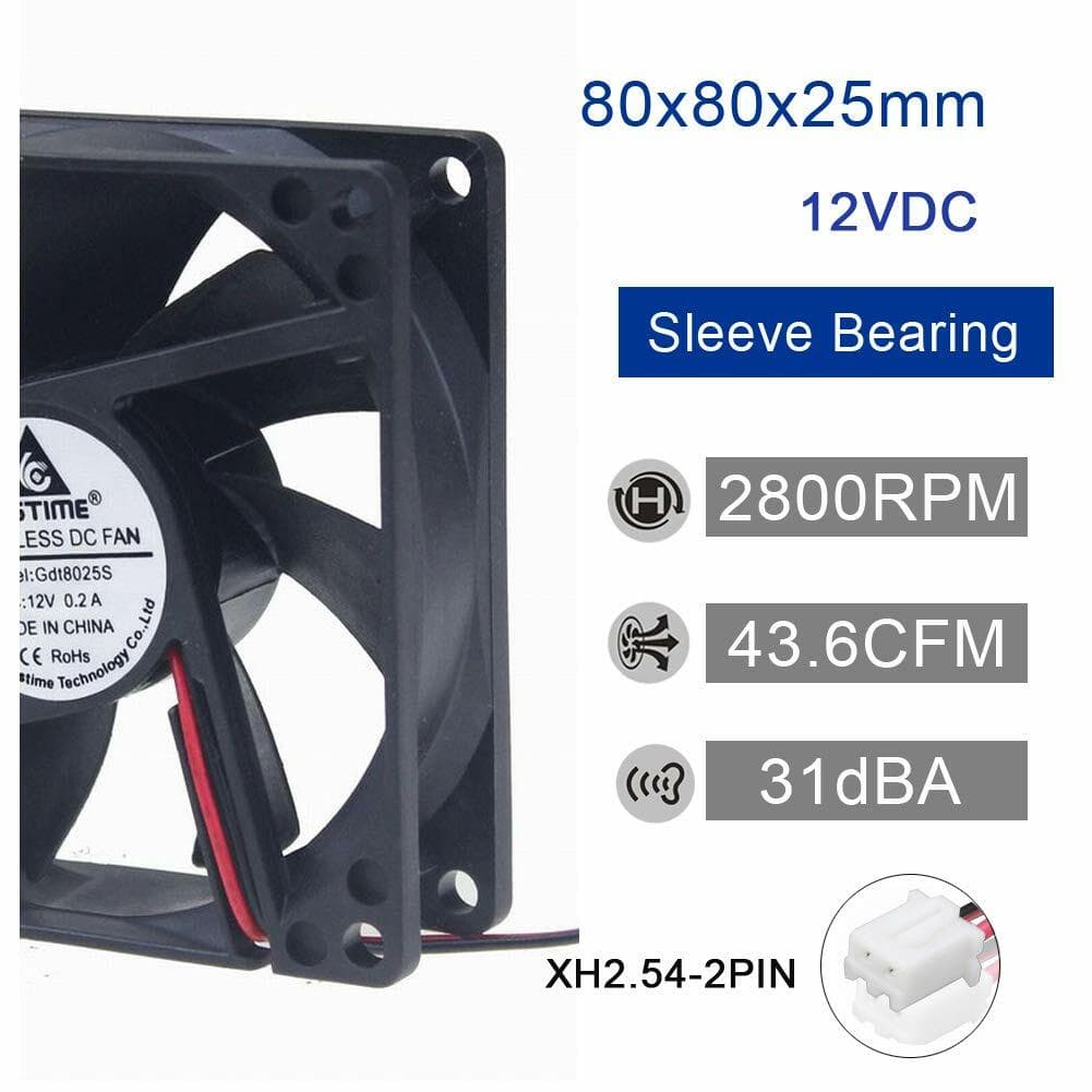 DC 12V 80mm Cooling fan 2Pin 43.6CFM 80mmx25mm for CPU Computer Printer Gdl8025S 3