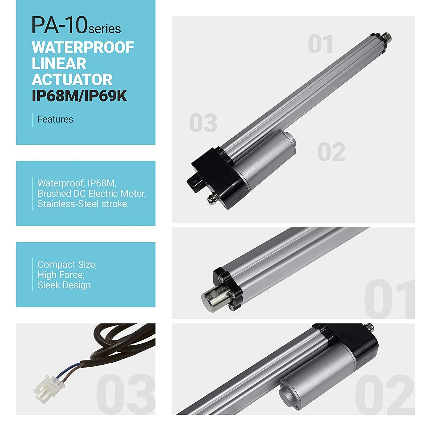 12V Industrial Linear Actuator (2"-36" stroke, 450 lbs. force) - PA-10 model 3