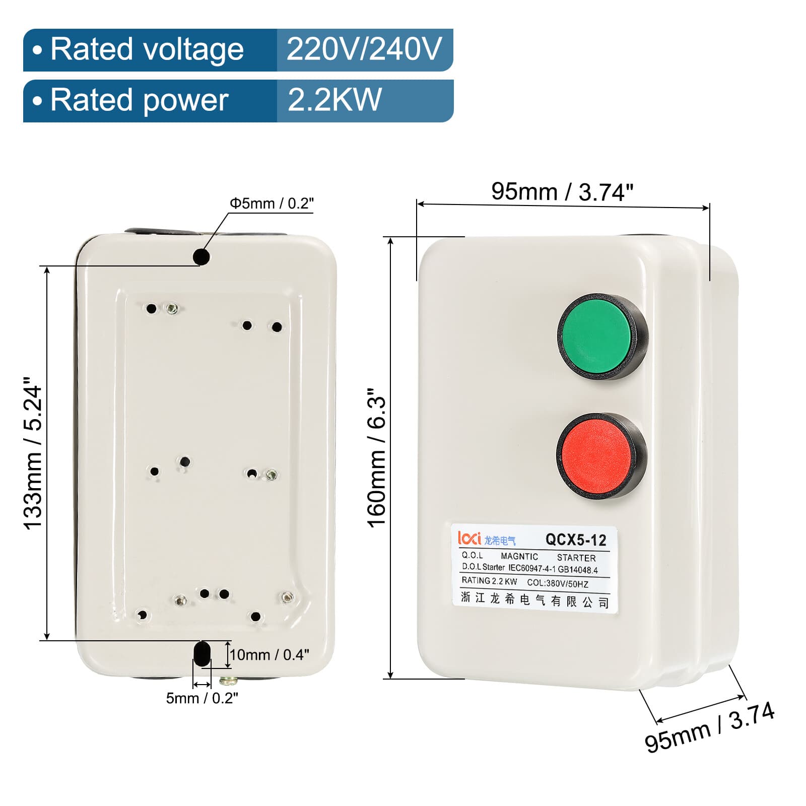 Magnetic Electric Motor Starter 380V 2.2KW 3HP 3 Phase 3