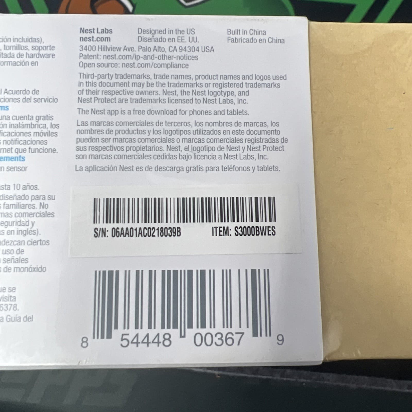 Google Nest Protect Smoke Alarm Smoke Carbon Monoxide Detector S3000BWES SEALED 5