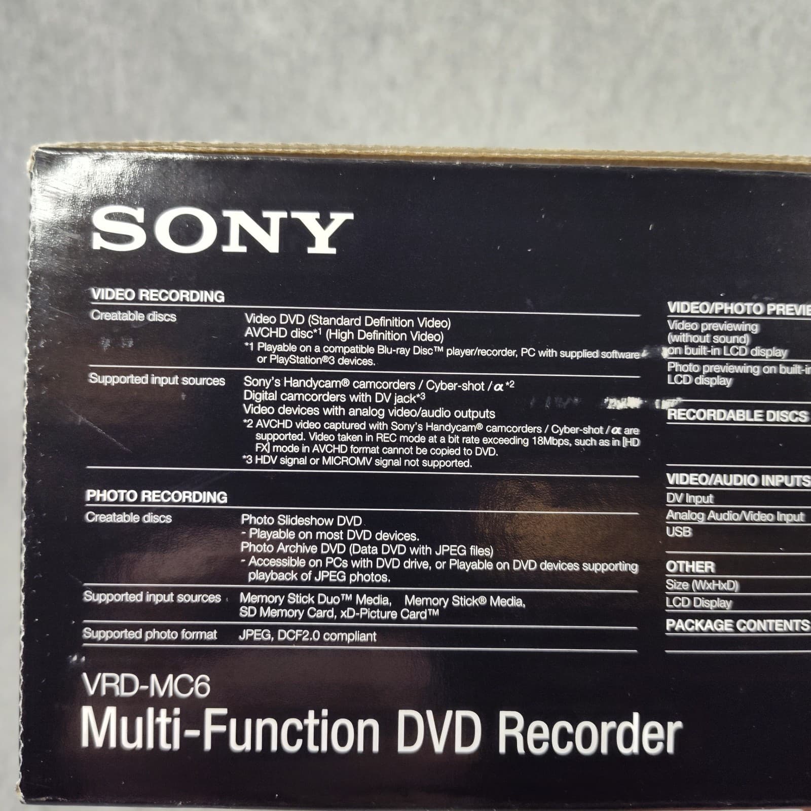 SONY VRD-MC6 Multi Function DVD Recorder NIB Open Box Never Used 4