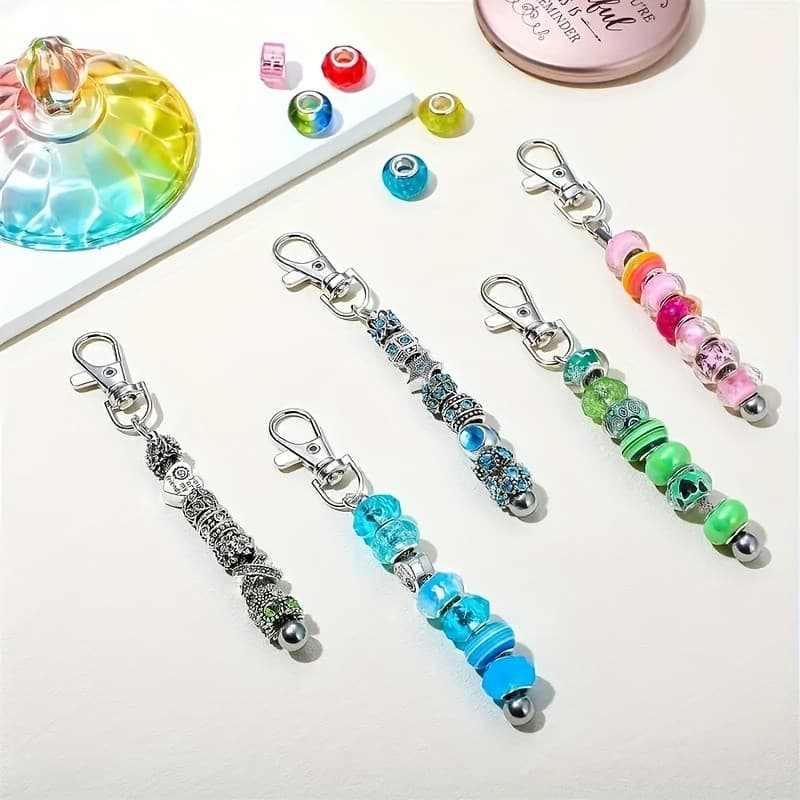 12-22 Pcs Beadable Keychains Bars Bulk Blank Beaded Metal Keychain for Craft DIY 3