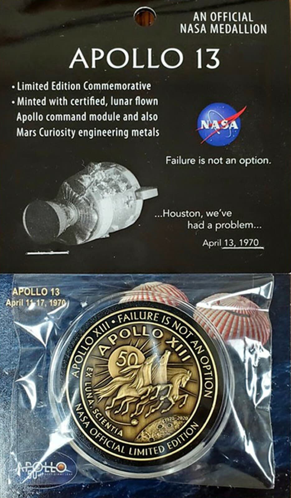 APOLLO 13 -50th ANNIVERSARY-LIMITED EDITION-OFFICIAL NASA FLOWN METAL MEDALLION  4
