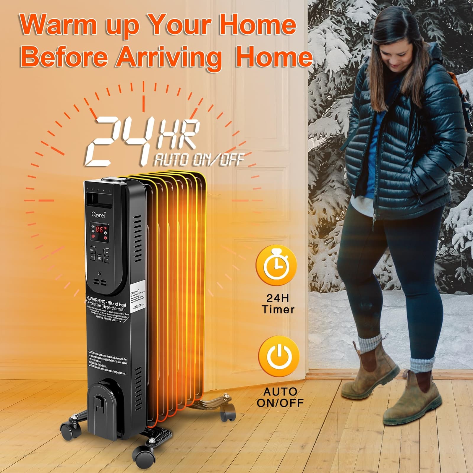 Home Space Oil Filled Radiator Heater w/ Adjustable Thermostat 24H Timer/3 Modes 5