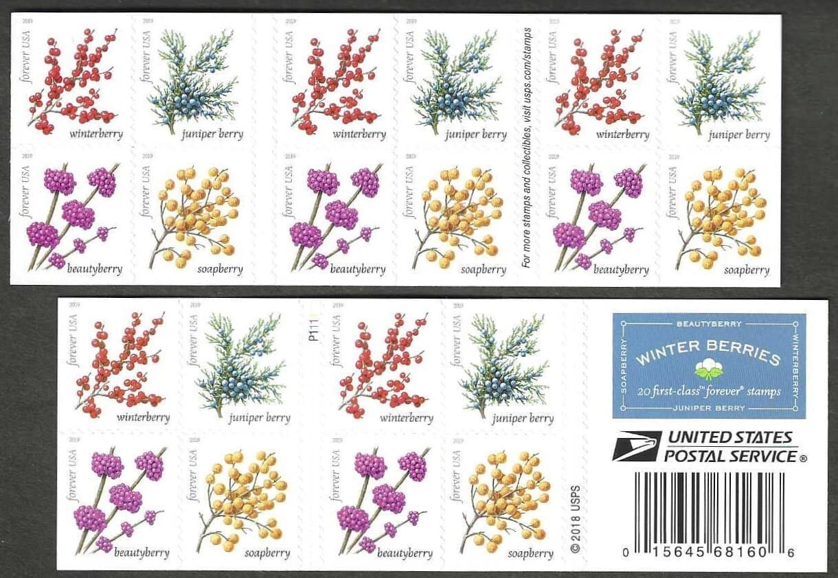 5415-18 MNH Booklet of 20 First Class Forever stamps - Winter Berries