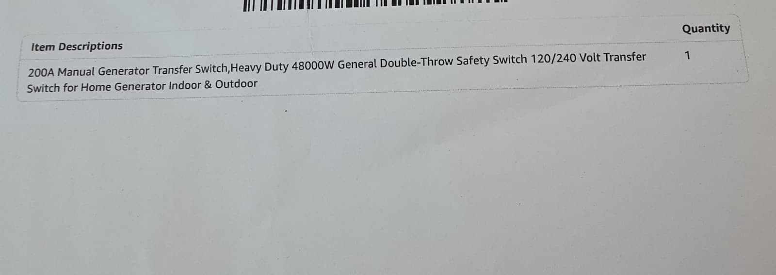 200A Manual Generator Transfer Switch 48000W General Double-Throw Safety Switch 6