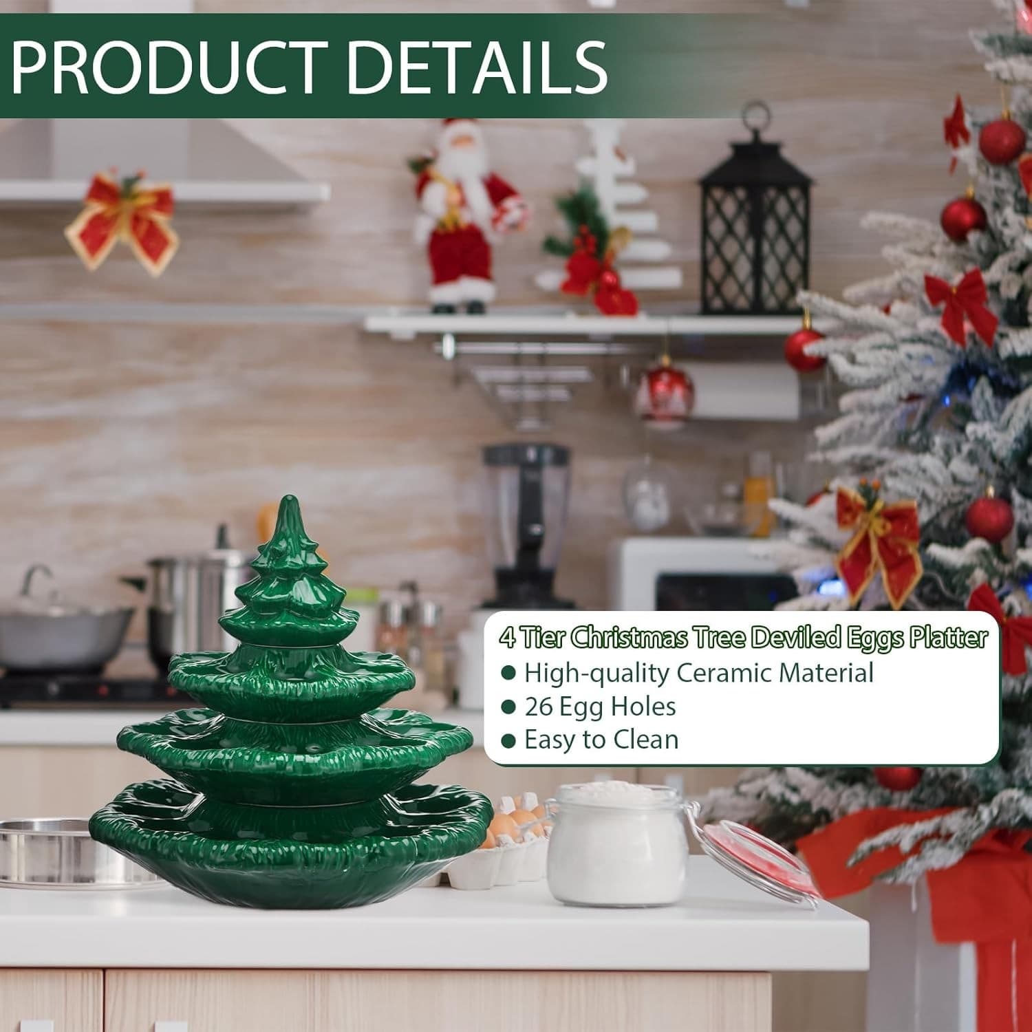 4 Tier Christmas Tree Shape Deviled Egg Platters Trays Holds 26 Holes Stackable 3