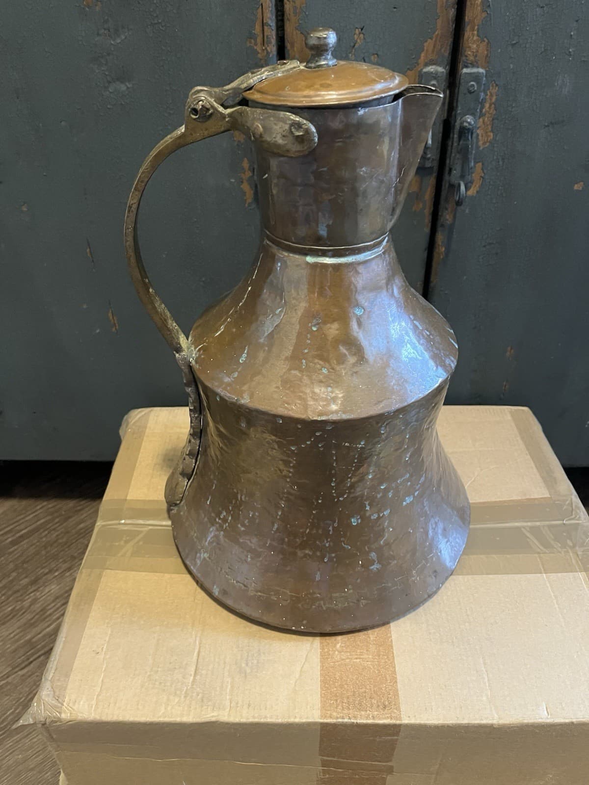 ANTIQUE Primitive 1800's Early Copper Large Water or Wine Pitcher