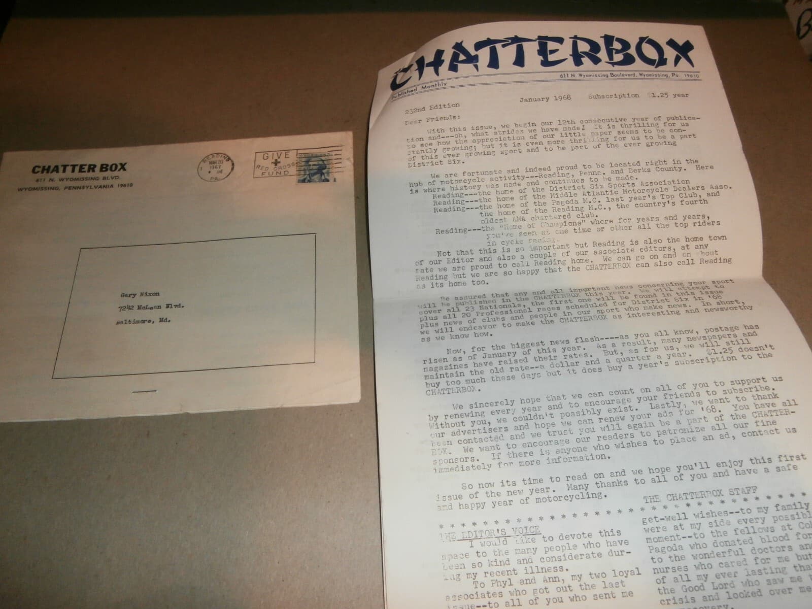 1960's Wyomissing PA Chatter Box Motorcycle Club Racing News Letters Gary Nixon