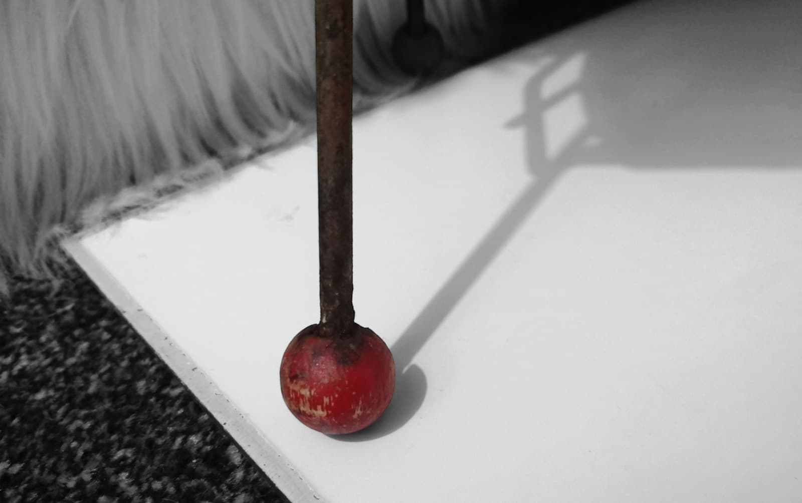 1960's Cream Magazine Rack Tooled Leather Red Atomic Feet Black Metal 6