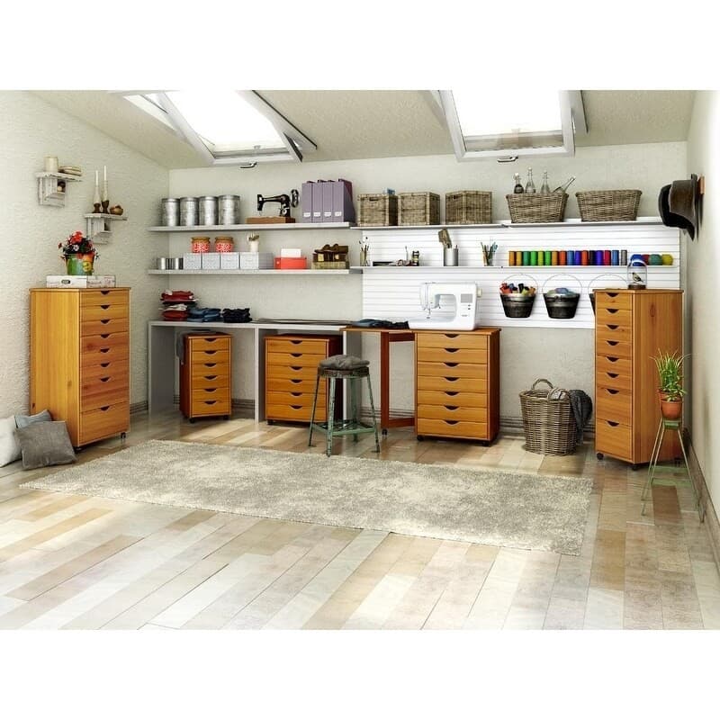 Adeptus Original Roll Cart, Solid Wood, 6 Plus 2 Drawer Medium Pine 4