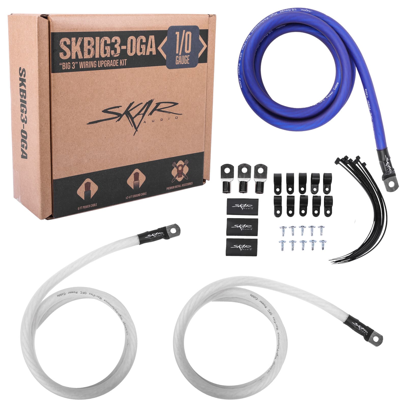 NEW SKAR AUDIO 1/0 GAUGE OFC BIG 3 WIRING UPGRADE KIT - SKBIG3-0GA 2
