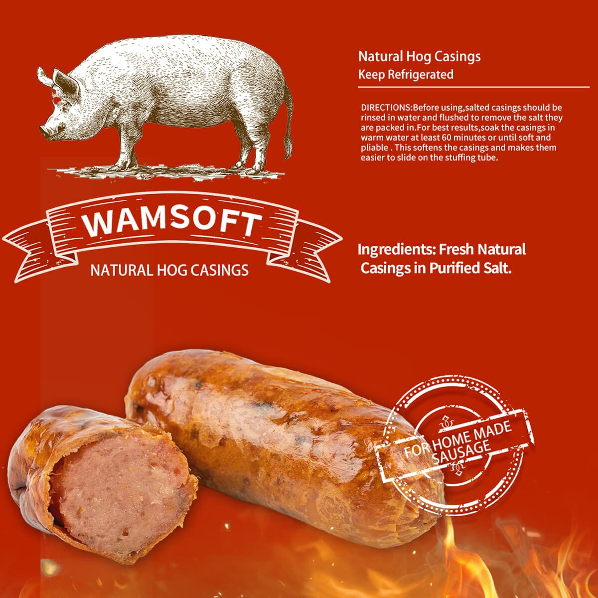 Natural Edible Sausage Casing for Home Sausage Making, Diameter 1.5" 2