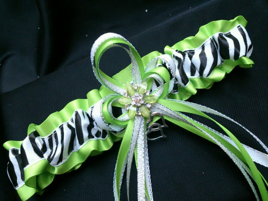 Bling! Apple Green ZEBRA Glitter GARTER Prom Wedding Formal Bridal Exotic Dancer 3