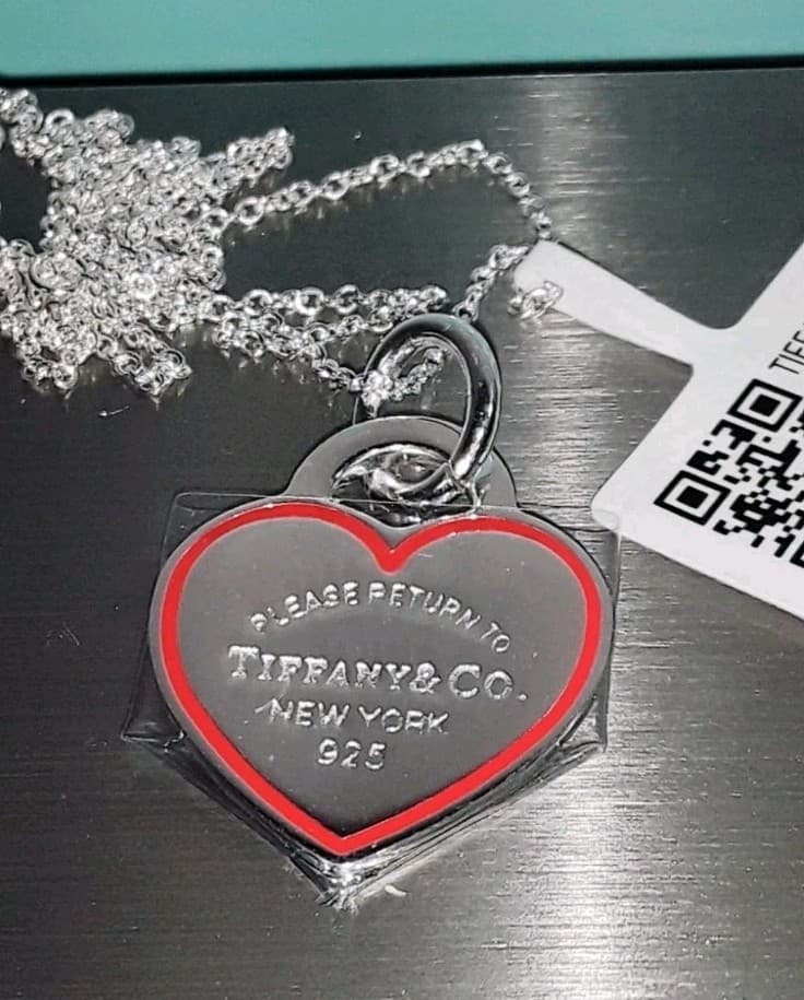 Tiffany & Co Sterling Silver Large Red Heart  Pendant Necklace 16" 925  2