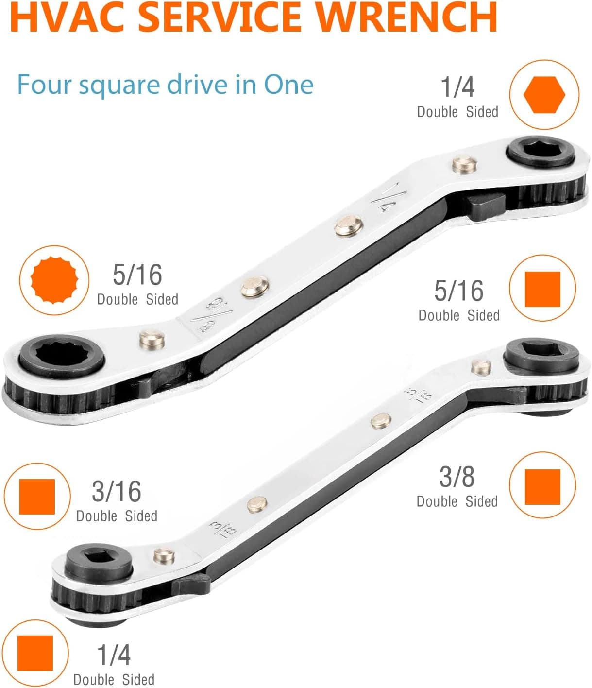 HVAC Service Wrench, Refrigeration Wrench with 2 Pcs HVAC Hexagon Bit Adapter, P 2