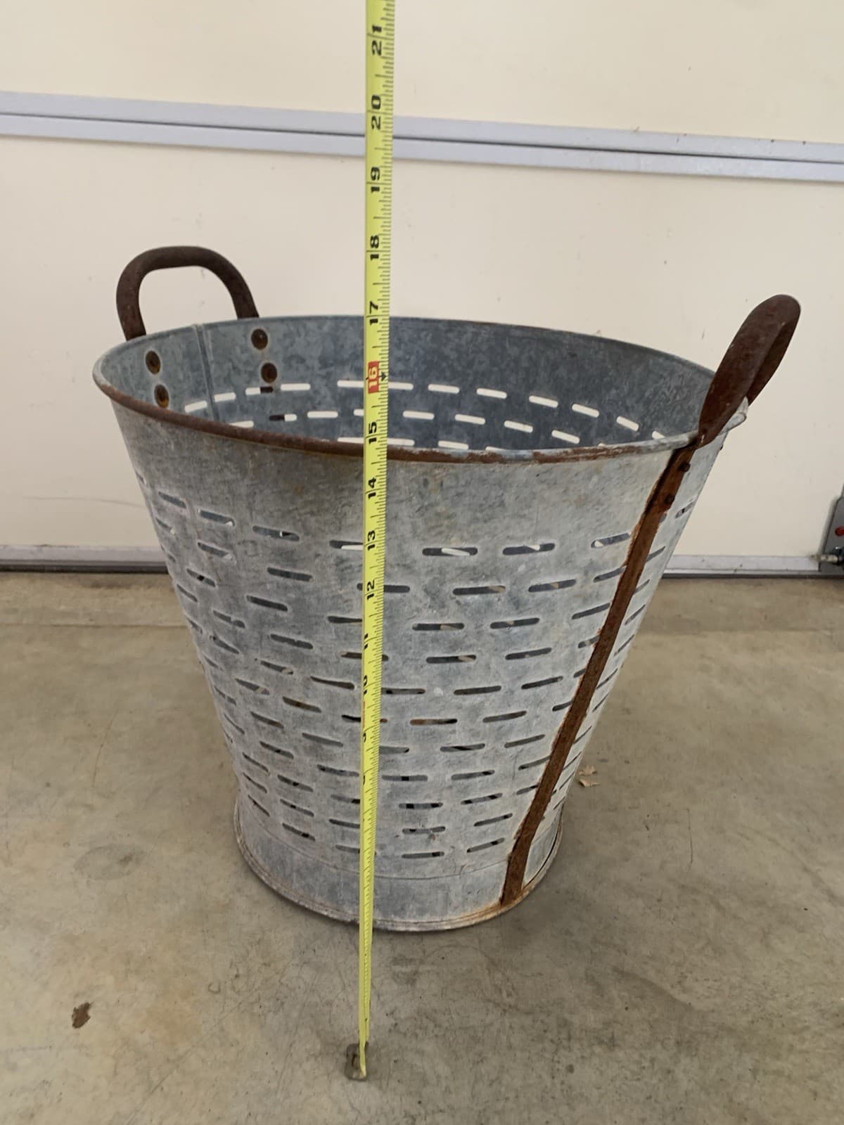 Large Vintage Galvanised Olive Bucket  Rustic Metal Basket 3