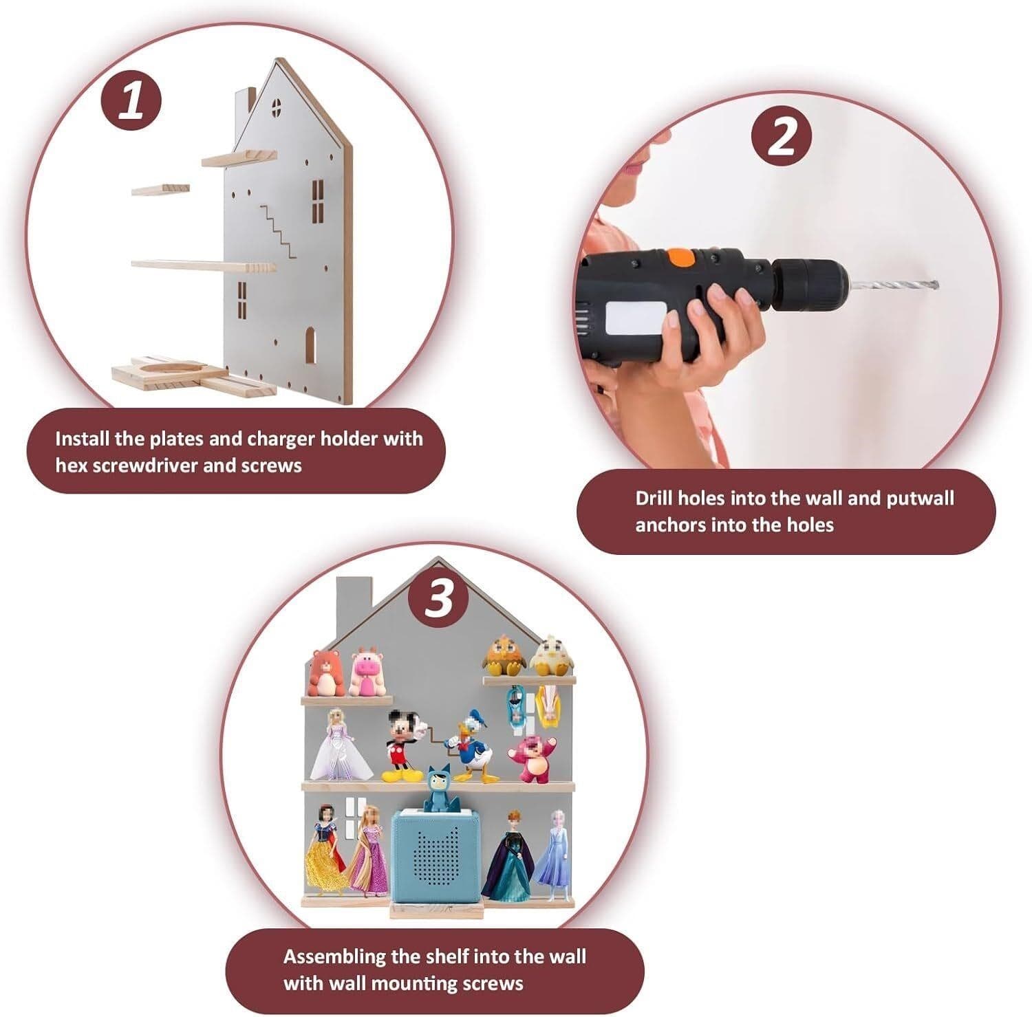 Tonie Box Shelf for Tonie Box and Holds 30 Tonies and Charger Magnetic Shelf NEW 6