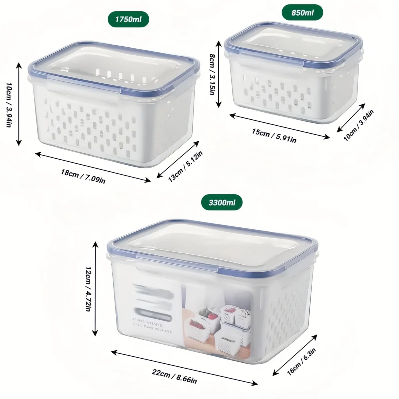 Fruit Storage Containers Set for Fridge Fresh Food with Removable Colanders 6