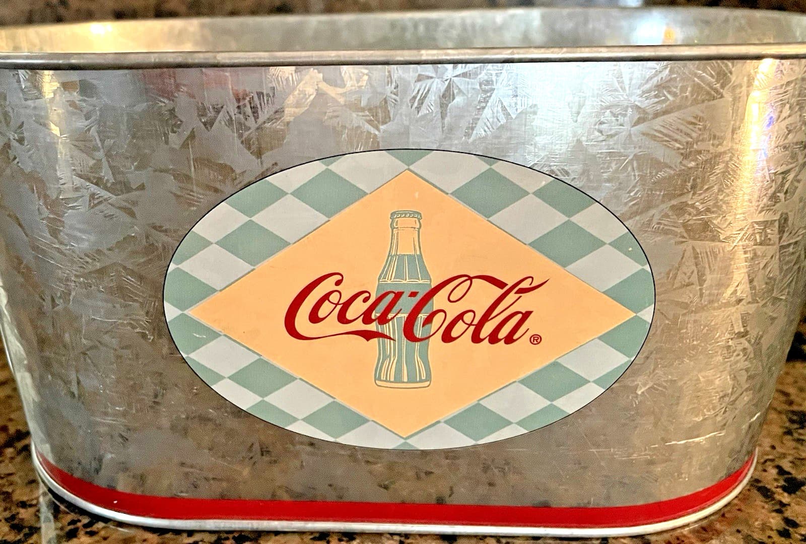 COKE Tin Oval Tub With Liner Coca-Cola Emblem Galvanized Metal 9” X 5” Gift etc 3