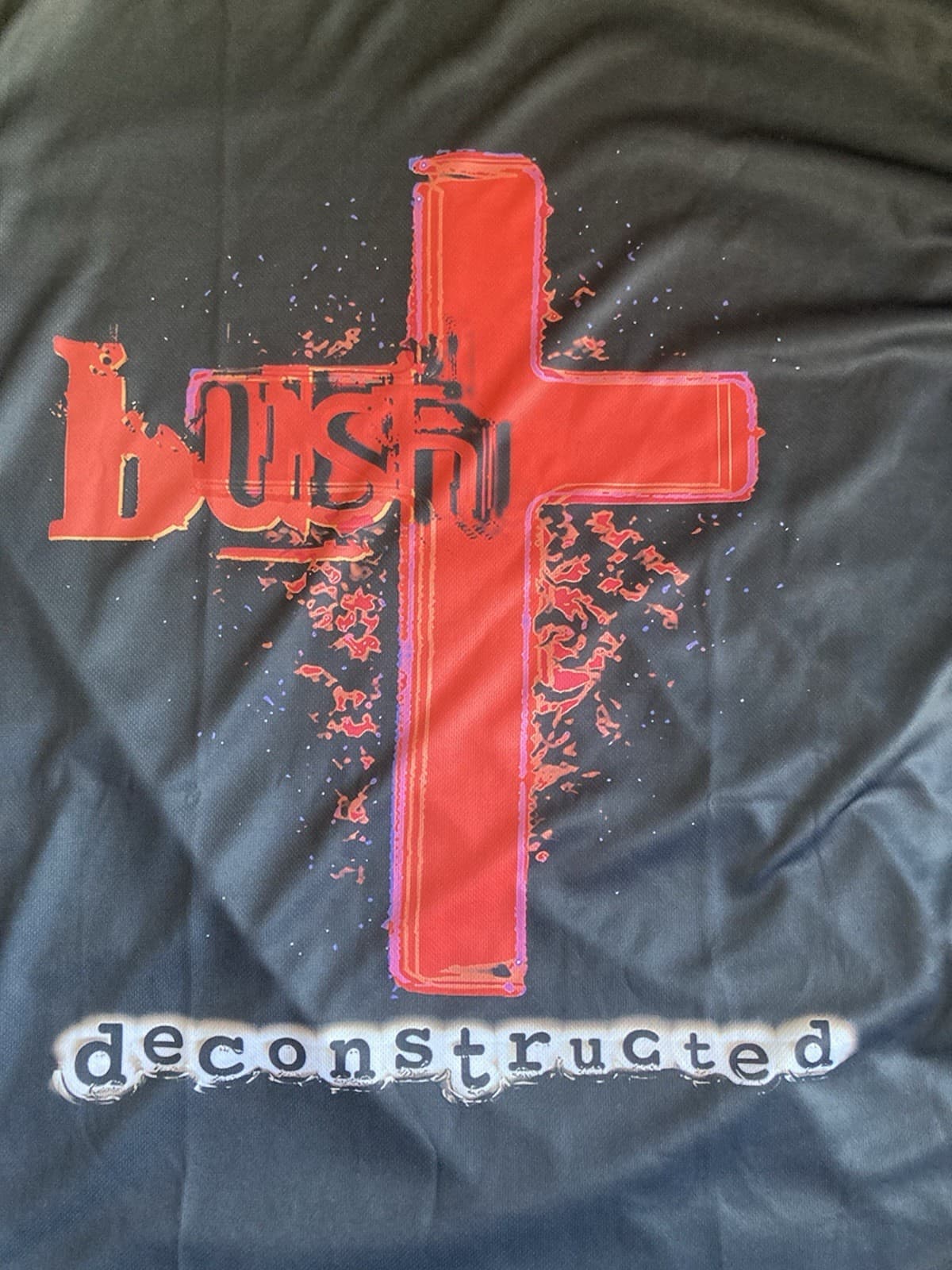BUSH (ROCK AND ROLL BAND) DECONSTRUCTED POLYESTER T SHIRT XL NEW, NO TAGS  2