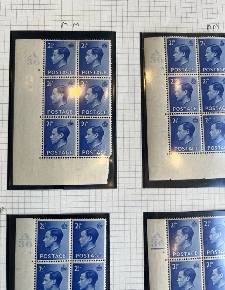 GB KE8 KEVIII Controls Corner Blocks Of 6 Mint Hinged 2 1/2d Blue 2